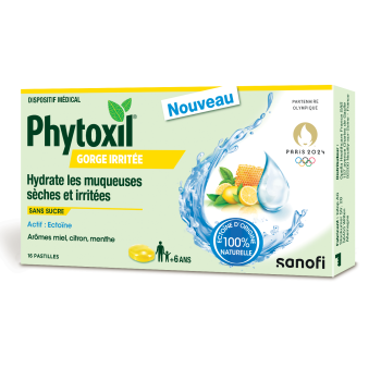 Pastille gorge irrit&eacute;e ar&ocirc;me miel citron menthe Phytoxil - bo&icirc;te de 16 pastilles