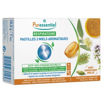 Pastilles 3 Miels Aromatiques Respiratoire Puressentiel - bo&icirc;te de 18 pastilles