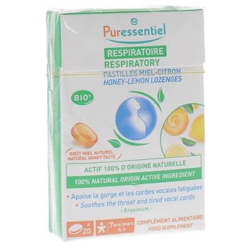 Pastilles Miel - Citron Respiratoire go&ucirc;t miel naturel bio Puressentiel - bo&icirc;te de 20 pastilles