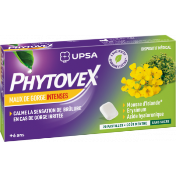 Phytovex Pastilles sans sucre Maux de gorge intenses UPSA - bo&icirc;te de 20 pastilles