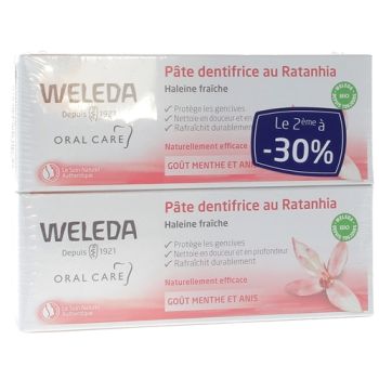 P&acirc;te dentifrice au ratanhia Weleda - lot de 2 tubes de 75 ml