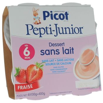 Pepti-junior dessert sans lait go&ucirc;t fraise Picot - 4 pots de 100g