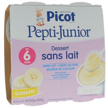 Pepti-junior dessert sans lait go&ucirc;t banane Picot - 4 pots de 100g
