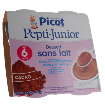 Pepti-junior dessert sans lait go&ucirc;t cacao Picot - 4 pots de 100g