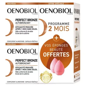 Perfect bronze autobronzant Oenobiol - lot de 2 boites de 30 g&eacute;lules + 2 &eacute;ponges offertes