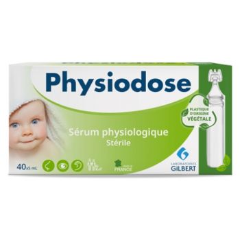Physiodose s&eacute;rum physiologique st&eacute;rile Gilbert - bo&icirc;te de 40 unidoses d'origine v&eacute;g&eacute;tale de 5 ml