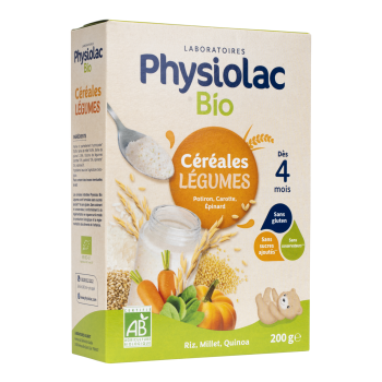 Physiolac Bio C&eacute;r&eacute;ales L&eacute;gumes d&egrave;s 4 mois Gilbert - bo&icirc;te de 200 g