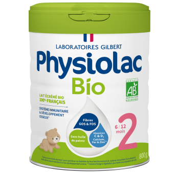 Lait bio 2&egrave;me &acirc;ge 6 &agrave; 12 mois Physiolac - pot de 800 g