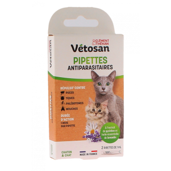 V&eacute;tosan Pipettes r&eacute;pulsives chaton et chat Cl&eacute;ment Th&eacute;kan - 2 pipettes de 1 ml