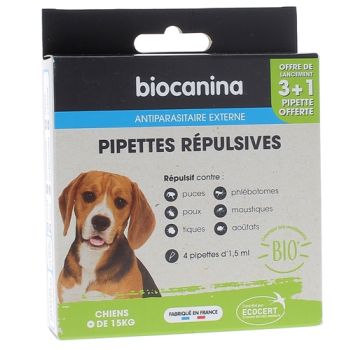 Pipettes r&eacute;pulsives chien (-15kg) Biocanina - bo&icirc;te de 4 pipettes de 1,5ml