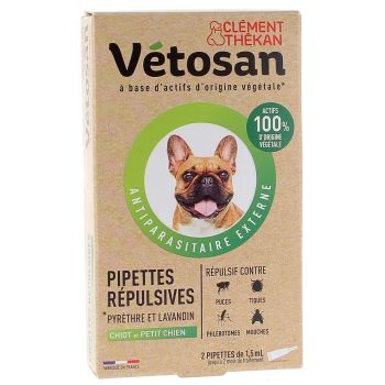 Pipettes r&eacute;pulsives chiot et petit chien v&eacute;tosan Cl&eacute;ment Th&eacute;kan - 2 pipettes de 1,5 ml