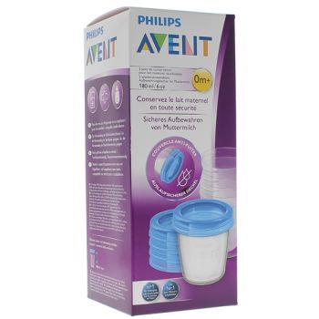 Pots de conservation lait maternel r&eacute;utilisables 0 mois et + Avent - bo&icirc;te de 5 pots de 180 ml
