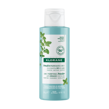 Poudre purifiante 3 en 1 &agrave; la menthe bio et argile Klorane - flacon de 50g
