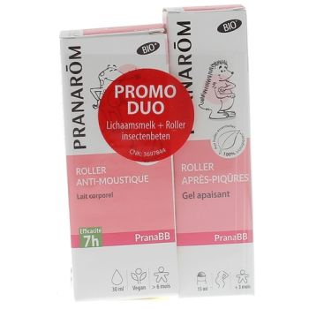 Pranabb Roller anti-moustiques bio + Roller apr&egrave;s-piq&ucirc;res bio Pranar&ocirc;m - lot de 2 rollers