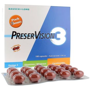Preservision 3 compl&eacute;ment alimentaire &agrave; vis&eacute;e oculaire Bausch lomb - Boite de 180 capsules