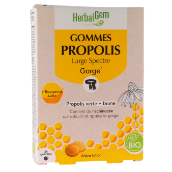 Propolis large spectre bio HerbalGem - boite de 24 gommes