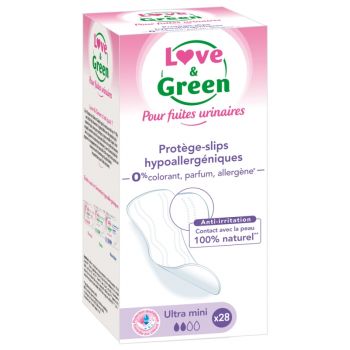 Prot&egrave;ge-lingeries pour fuites urinaires Ultra-mini Love & Green - 28 prot&egrave;ges-slips
