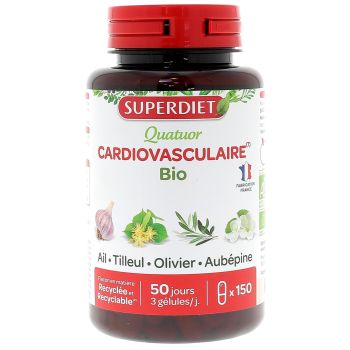 Quatuor cardiovasculaire bio Super Diet - boite de 150 g&eacute;lules