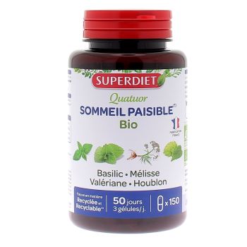 Quatuor sommeil paisible bio Super Diet - bo&icirc;te de 150 g&eacute;lules
