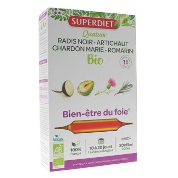 Quatuor bien-&ecirc;tre du foie Bio Super Diet - bo&icirc;te de 20 ampoules