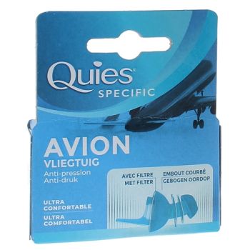 Protection auditive filtre anti-pression avion Quies - bo&icirc;te d'une paire r&eacute;utilisable