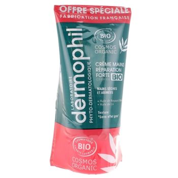 Cr&egrave;me mains r&eacute;paration forte bio Dermophil Indien - lot de 2 tubes de 75 ml