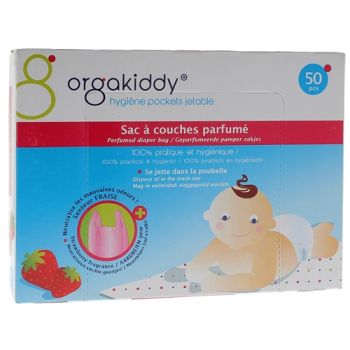 Sac &agrave; couche parfum&eacute; &agrave; la fraise Orgakiddy - Boite de 50 sacs