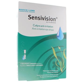 Sensivision au plantain collyre anti-irritation Bausch + Lomb - 10 r&eacute;cipients unidoses de 0,4 ml