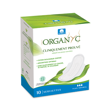 Serviette hygi&eacute;nique normal extra-fine Organyc - paquet de 10 serviettes