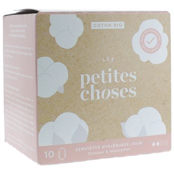 Serviettes Hygi&eacute;niques Coton Bio Normal Les Petites Choses - bo&icirc;te de 10 serviettes