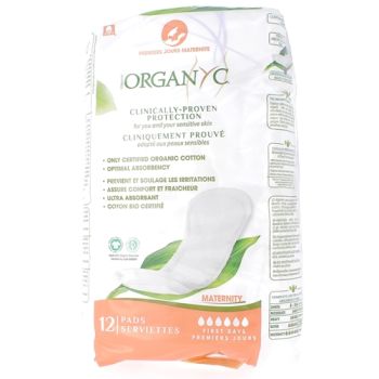 Serviettes premiers jours maternit&eacute; Organyc - sachet de 12 serviettes