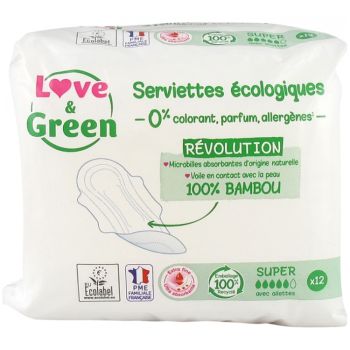 Serviettes hypoallerg&eacute;niques Super Love & Green - sachet de 12 serviettes