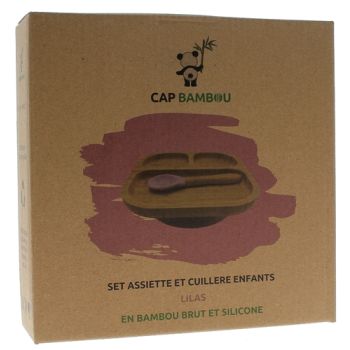 Set de repas pour b&eacute;b&eacute; en bambou Cap Bambou - bo&icirc;te contenant une assiette &agrave; compartiments + cuill&egrave;re