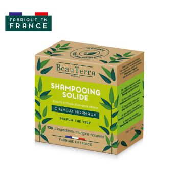 Shampoing solide cheveux normaux parfum th&eacute; vert BeauTerra - Shampoing de 75 g