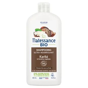 Shampoing ultra-nourrissant karit&eacute; et k&eacute;ratine bio Natessance - flacon de 500ml