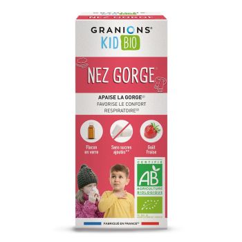 Sirop nez et gorge kid bio go&ucirc;t fraise Granions - flacon de 125g