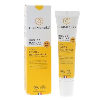 Soin l&egrave;vres r&eacute;parateur 10% de Miel de Manuka IAA 15+ bio CicaManuka - tube de 15 ml