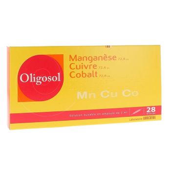 Solution buvable Mangan&egrave;se Cuivre Cobalt Oligosol - 28 ampoules de 2ml