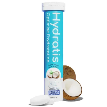 Solution d'hydratation go&ucirc;t noix de coco Hydratis - tube de 20 pastilles effervescentes