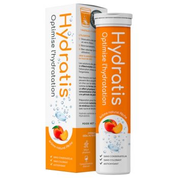 Solution d'hydratation go&ucirc;t p&ecirc;che Hydratis - tube de 20 pastilles effervescentes