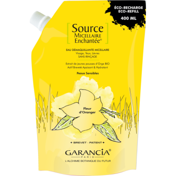Source Micellaire Enchant&eacute;e eau d&eacute;maquillante fleur d'oranger Garancia - &eacute;co-recharge de 400 ml