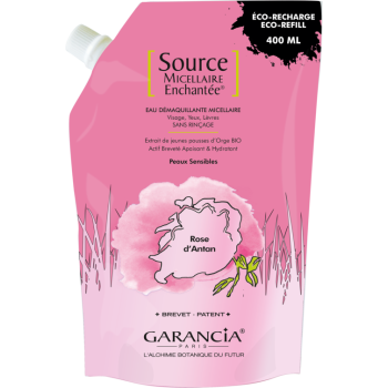 Source Micellaire Enchant&eacute;e eau d&eacute;maquillante rose d'antan Garancia - eco-recharge de 400 ml