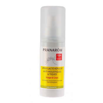 Spray lact&eacute; r&eacute;pulsif anti-moustiques et tiques Pranar&ocirc;m - spray de 100ml