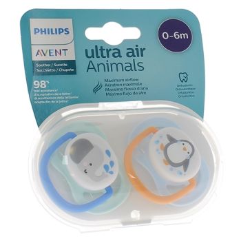 Sucettes Avent classic 0 &agrave; 6 mois Animals - lot de 2 sucettes