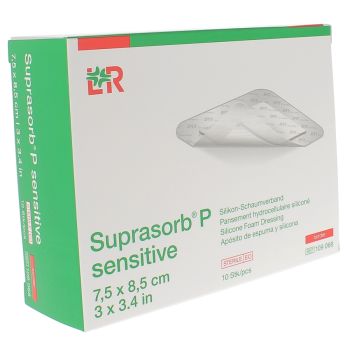 Suprasorb P sensitive border Pansement hydrocellulaire silicon&eacute; Lohmann & Rauscher - 10 unit&eacute;s de 7,5cm x 8,5cm
