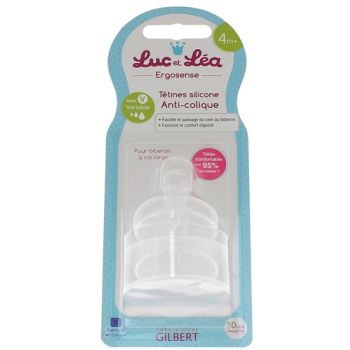 T&eacute;tines silicone anti-colique 4 mois + d&eacute;bit variable Luc et L&eacute;a - 2 t&eacute;tines