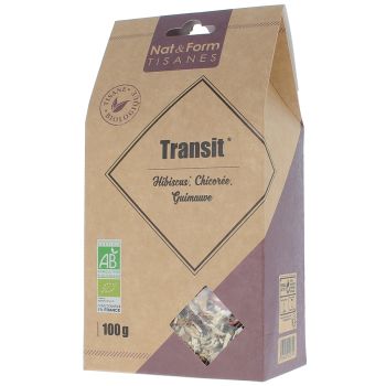 Tisane Transit hibiscus, chicor&eacute;e, guimauve bio Nat & Form - sachet de 100 g