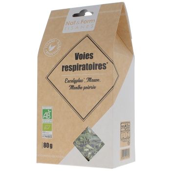Tisane Voies Respiratoires eucalyptus, mauve et menthe poivr&eacute;e Nat & Form - Sachet de 80 g