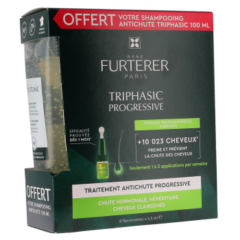 Triphasic Progressive anti-chute Ren&eacute; Furterer - boite de 8 flaconnettes + shampooing 100ml offert