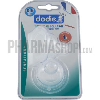 T&eacute;tines plate col large d&eacute;bit lent 0-6 mois Dodie - 2 t&eacute;tines